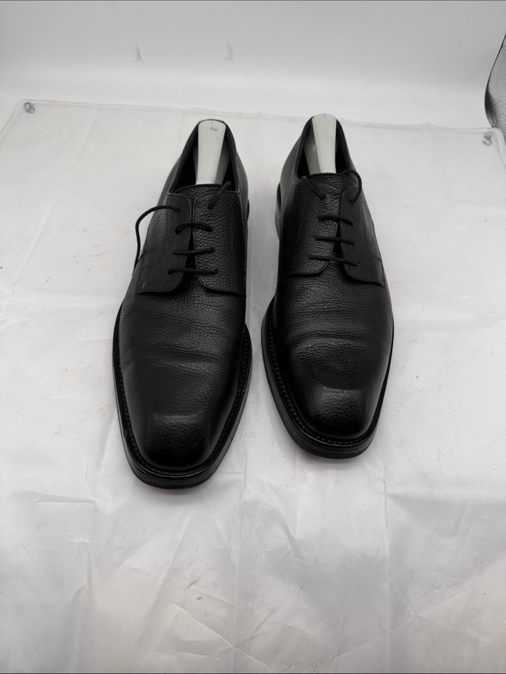 Giorgio Armani Black Pebbled Leather Derby Shoes